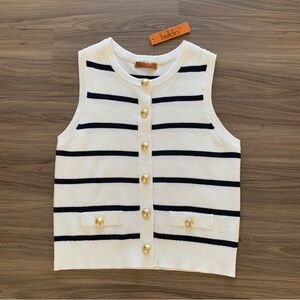 Belldini Women’s White and Black Striped Button Down Sweater Vest Size S